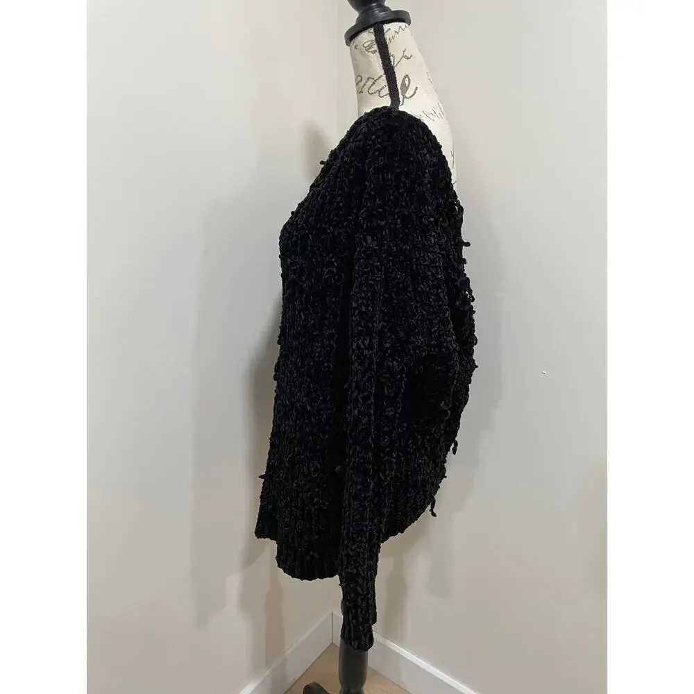 Entro Black Distressed Chenille Low Twist Back Sweater Oversized Small